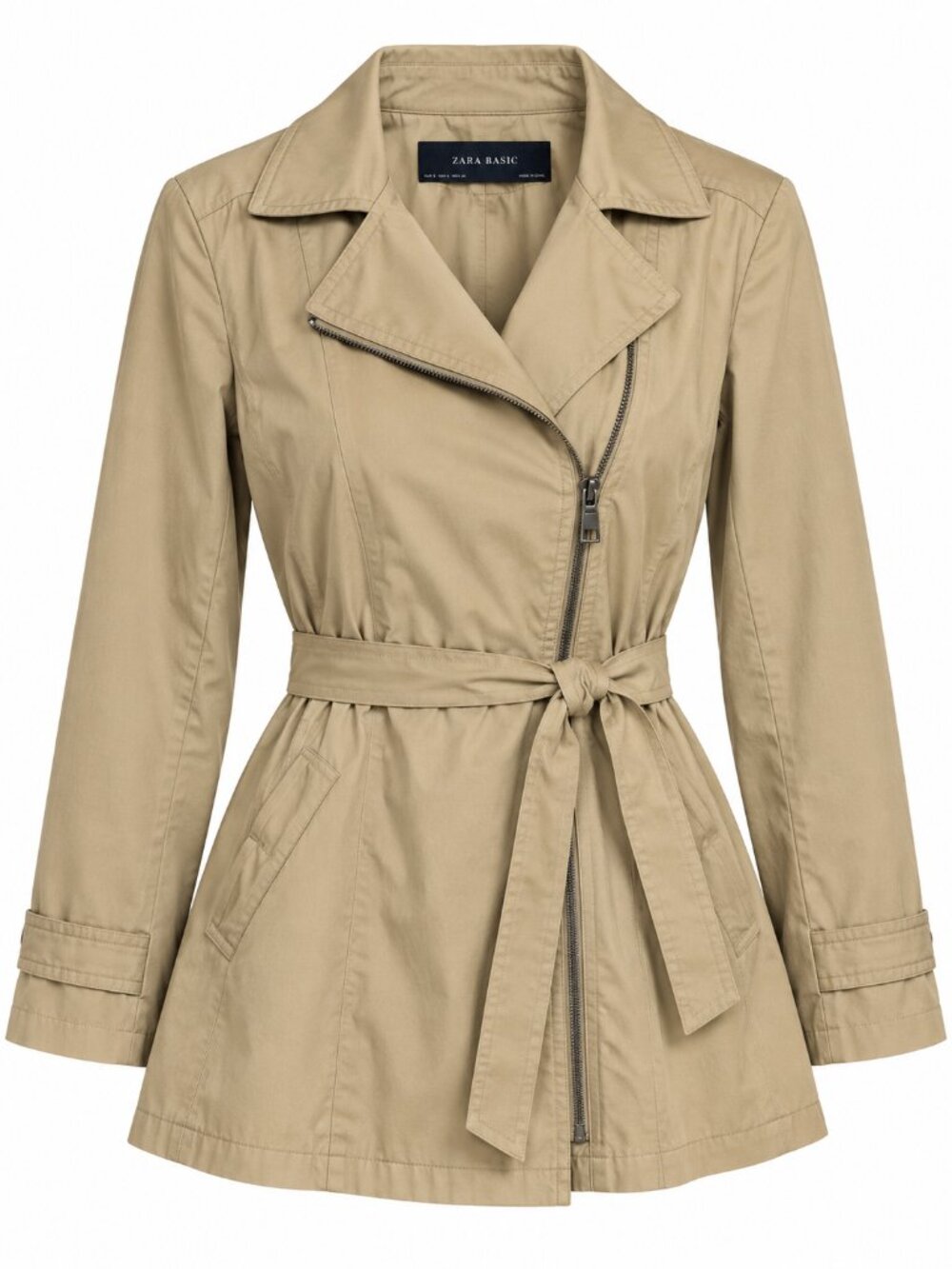 Zara Half Trench Beige Belted Lightweight Jacket Small